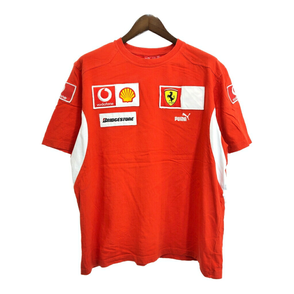 00年代 PUMA プーマ FERRARI フェラーリ F1 半袖Ｔシャツ 大きいサイズ 企業ロゴ レッド(メンズ XXL)中古 古着 U2340