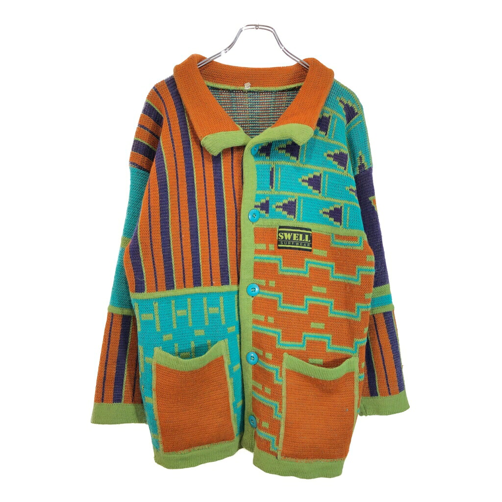 90年代 SWELL SURF WEAR カーディガン 総柄 マルチカラー(メンズ S)中古 古着 U3593