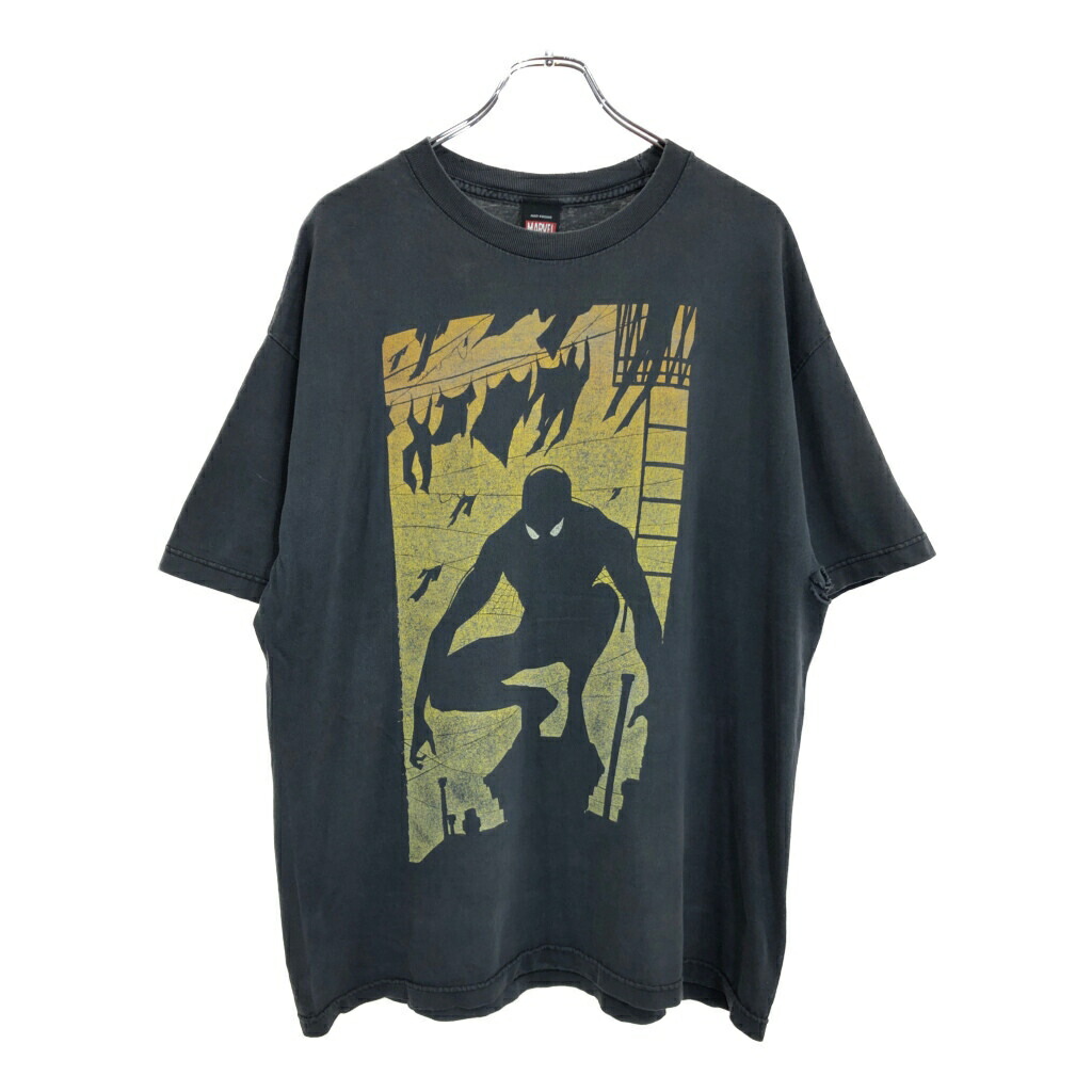 マーベル キャラクターＴシャツ  ブラック MARVEL スパイダーマン アイアンマン キャプテンアメリカ ソー アメコミ 半袖 character プリント キャラT 古着【中古】WV2504-R0240 MARVEL - マーベル キャラクターTシャツ ブラック MARVEL