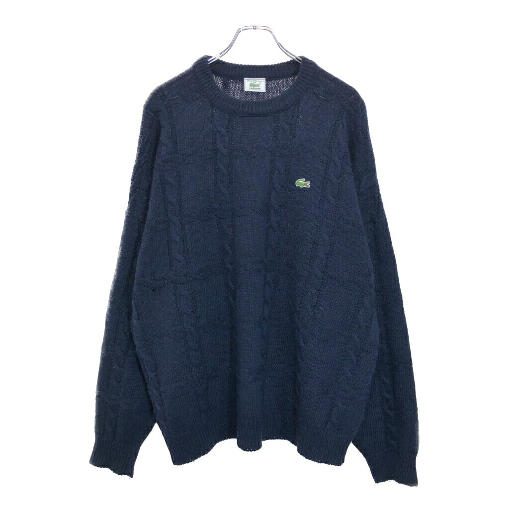 80年代 フランス製 LACOSTE ラコステ ウール ニット セーター 大きいサイズ ネイビー(メンズ 7)中古 古着 U5472