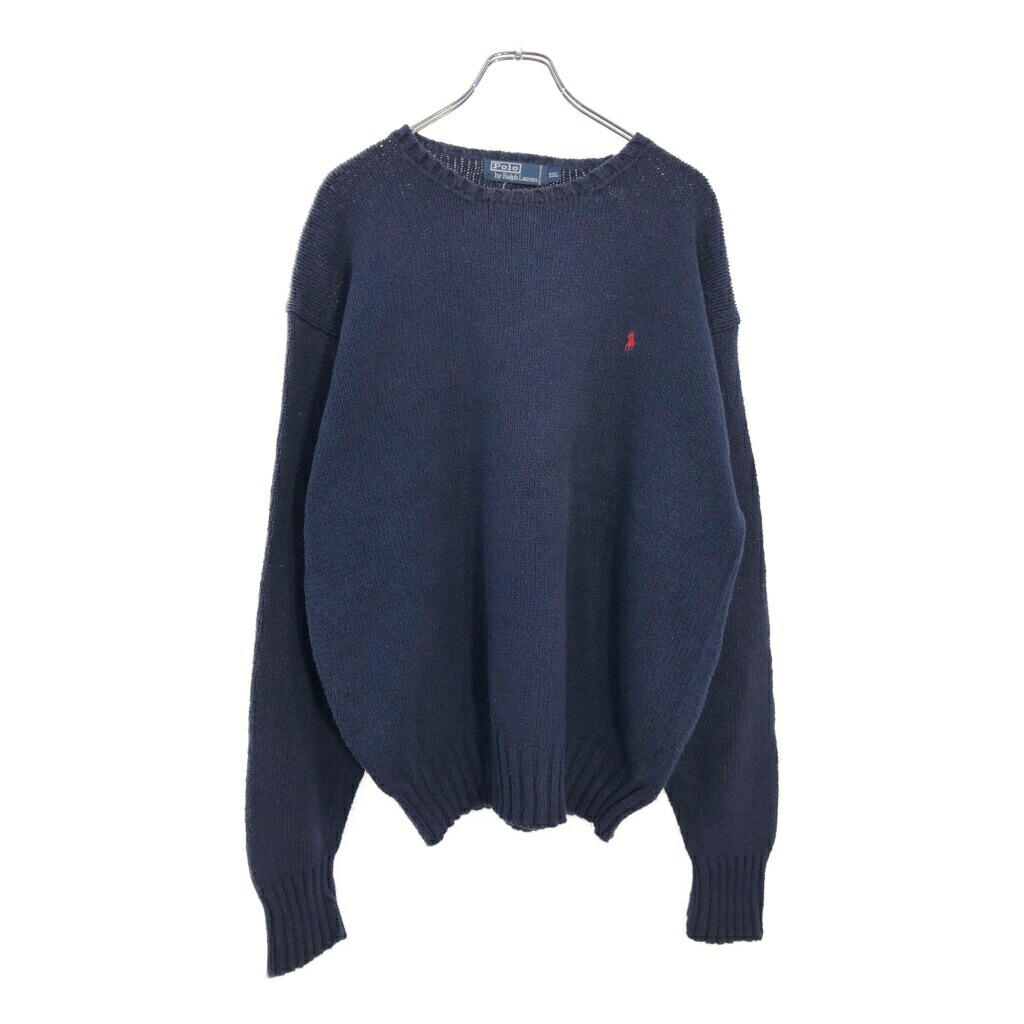 ラルフローレン 90s ビンテージ ポロベア コットンニット ナス紺 Lサイズ 26743b70a28e59e722a1e728a61aed