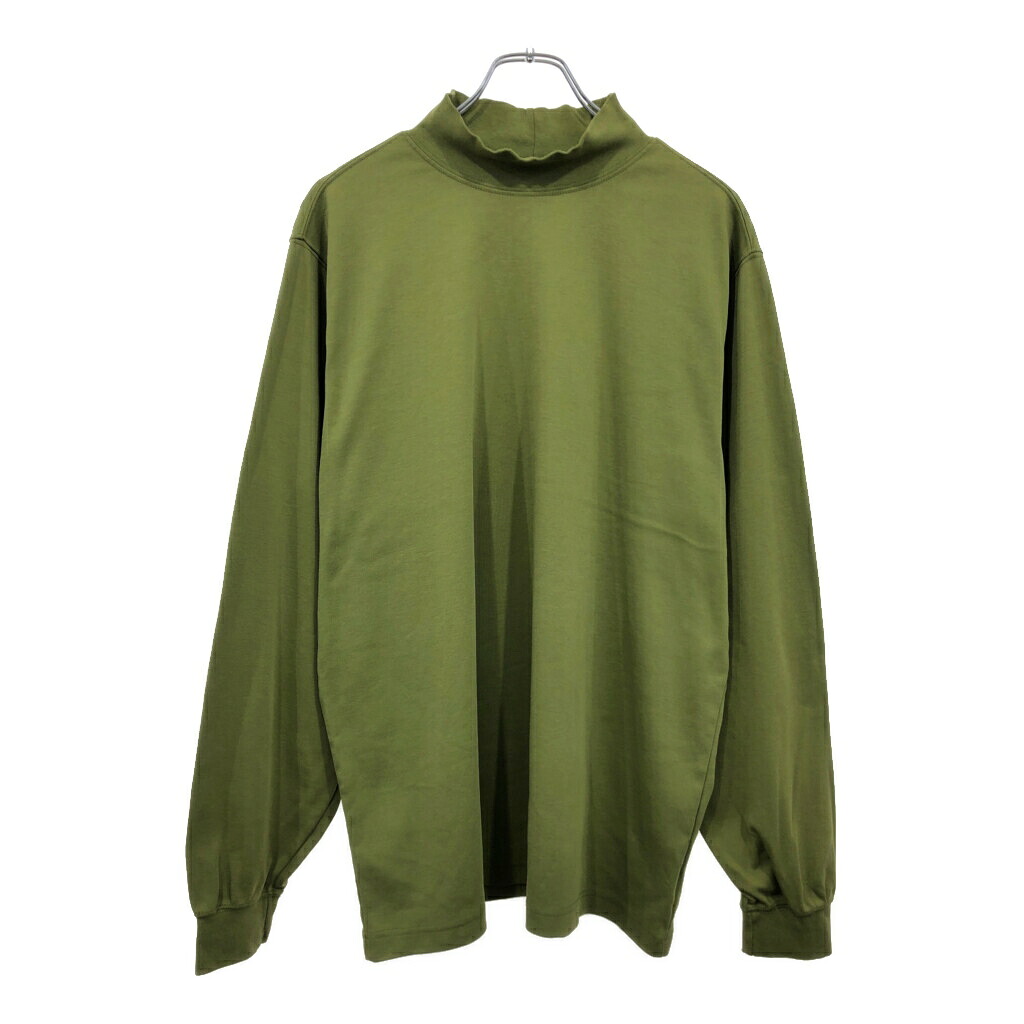 90年代 USA製 LANDS' END ランズエンド モックネック 長袖Ｔシャツ 無地 グリーン(メンズ L)中古 古着 U5618