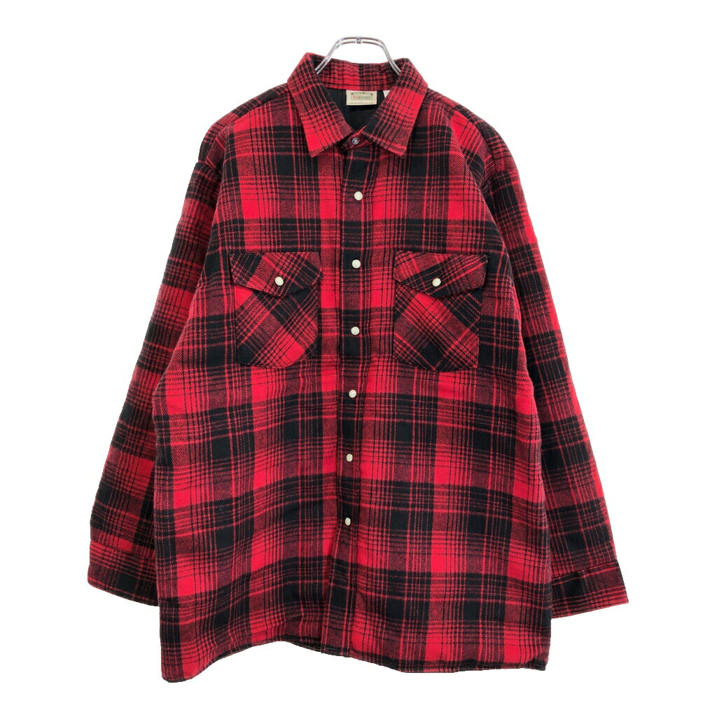 90年代 USA製 FIVE BROTHER ファイブブラザー シャツジャケット チェック レッド(メンズ L)中古 古着 U5830｜YAMAHISA USEDCLOTHINGSHOP