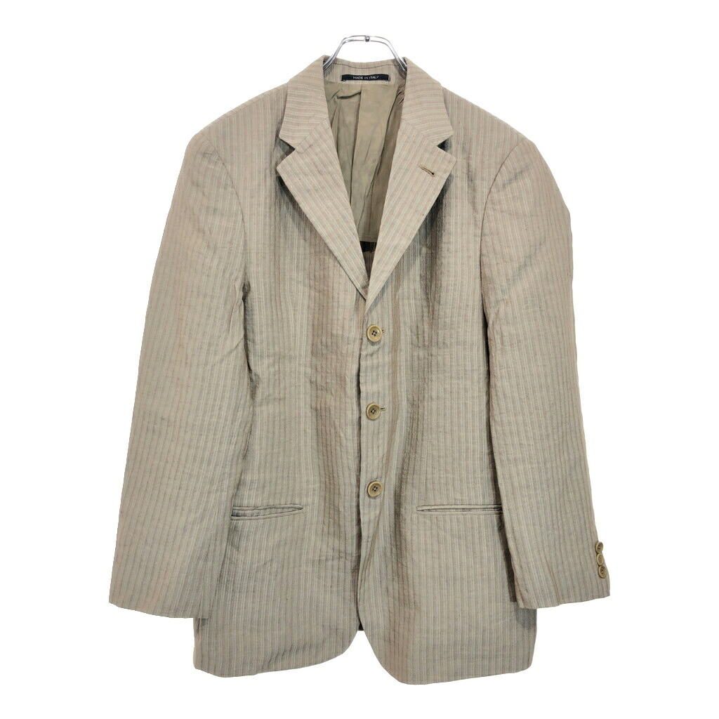 ARMANI COLLEZIONI アルマーニ コレッツォーニ リネン テーラードジャケット ストライプ ベージュ(メンズ 36相当)中古 古着 U7358｜YAMAHISA USEDCLOTHINGSHOP 7,875円