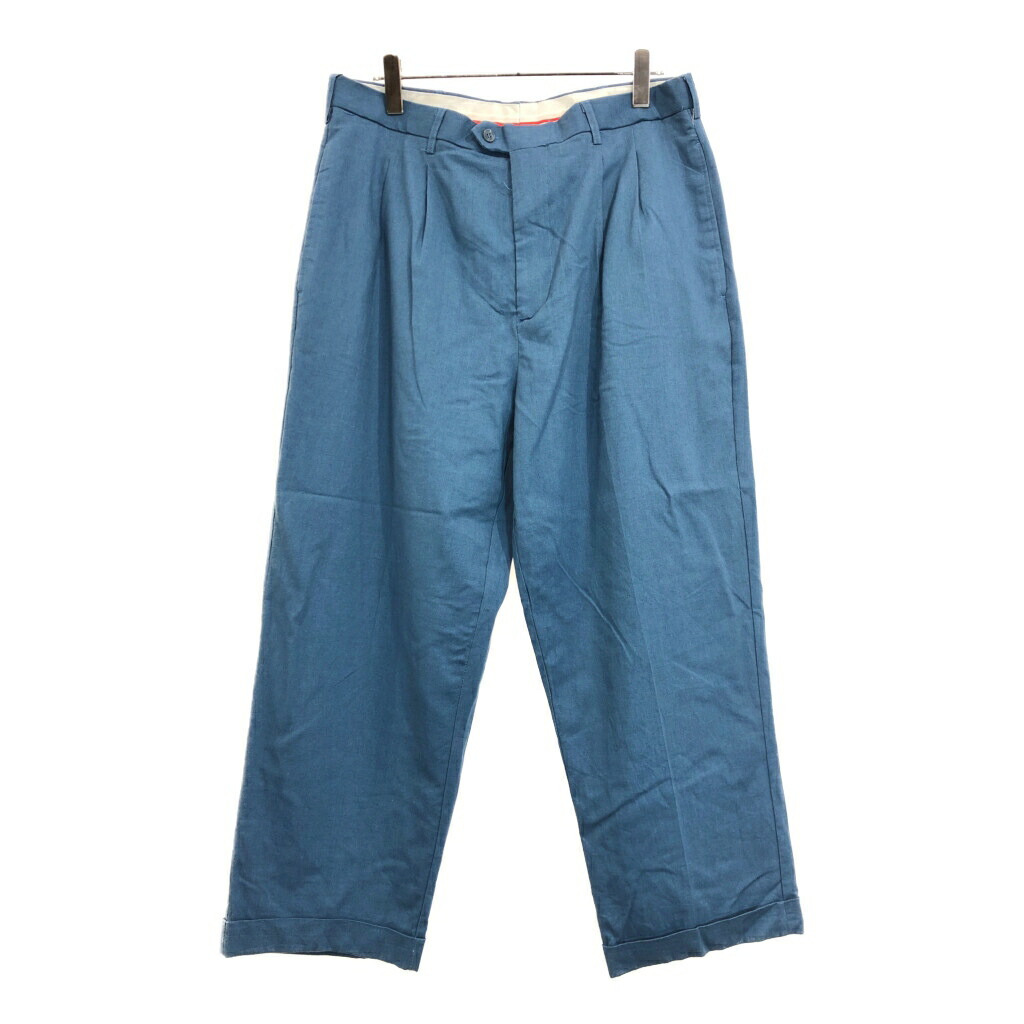 TRUST 2タック リネン レーヨン スラックスパンツ 大きいサイズ ブルー(メンズ W38 L30)中古 古着 U7596