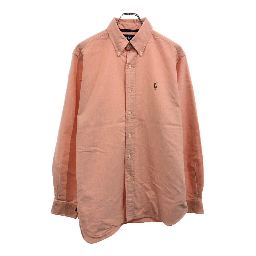 RALPH LAUREN ラルフローレン ボタンダウン 長袖シャツ サーモンピンク(メンズ M)中古 古着 U7833