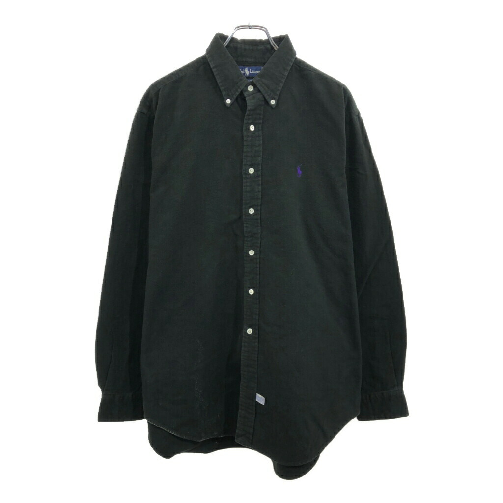 90年代 RALPH LAUREN ラルフローレン ボタンダウン フランネルシャツ ブラック(メンズ XL)中古 古着 U7834