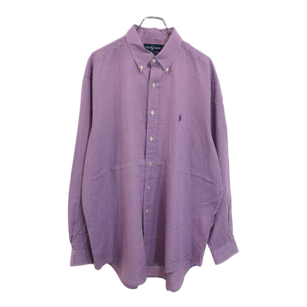 RALPH LAUREN ラルフローレン YARMOUTH ボタンダウン 長袖シャツ チェック パープル(メンズ 17)中古 古着 U8536