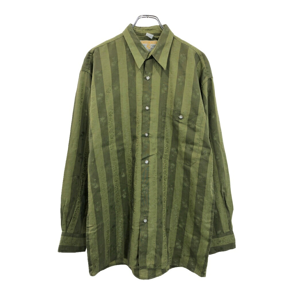 FICTIF ストライプ 長袖シャツ 総柄 ライトグリーン(メンズ M相当)中古 古着 U8593