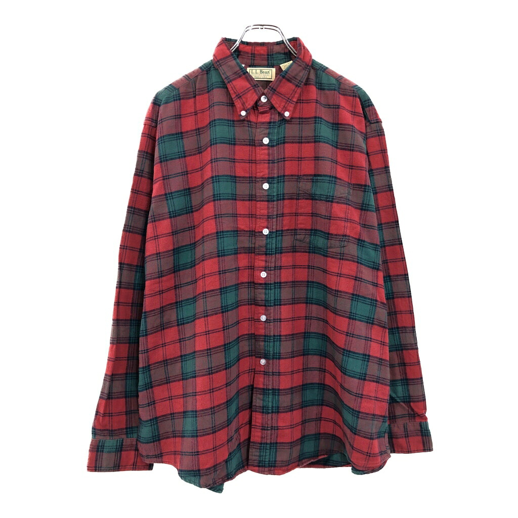 80年代 USA製 L.L.Bean エルエルビーン ボタンダウン フランネルシャツ アウトドア レッド(メンズ X-LARGE)中古 古着 U8594