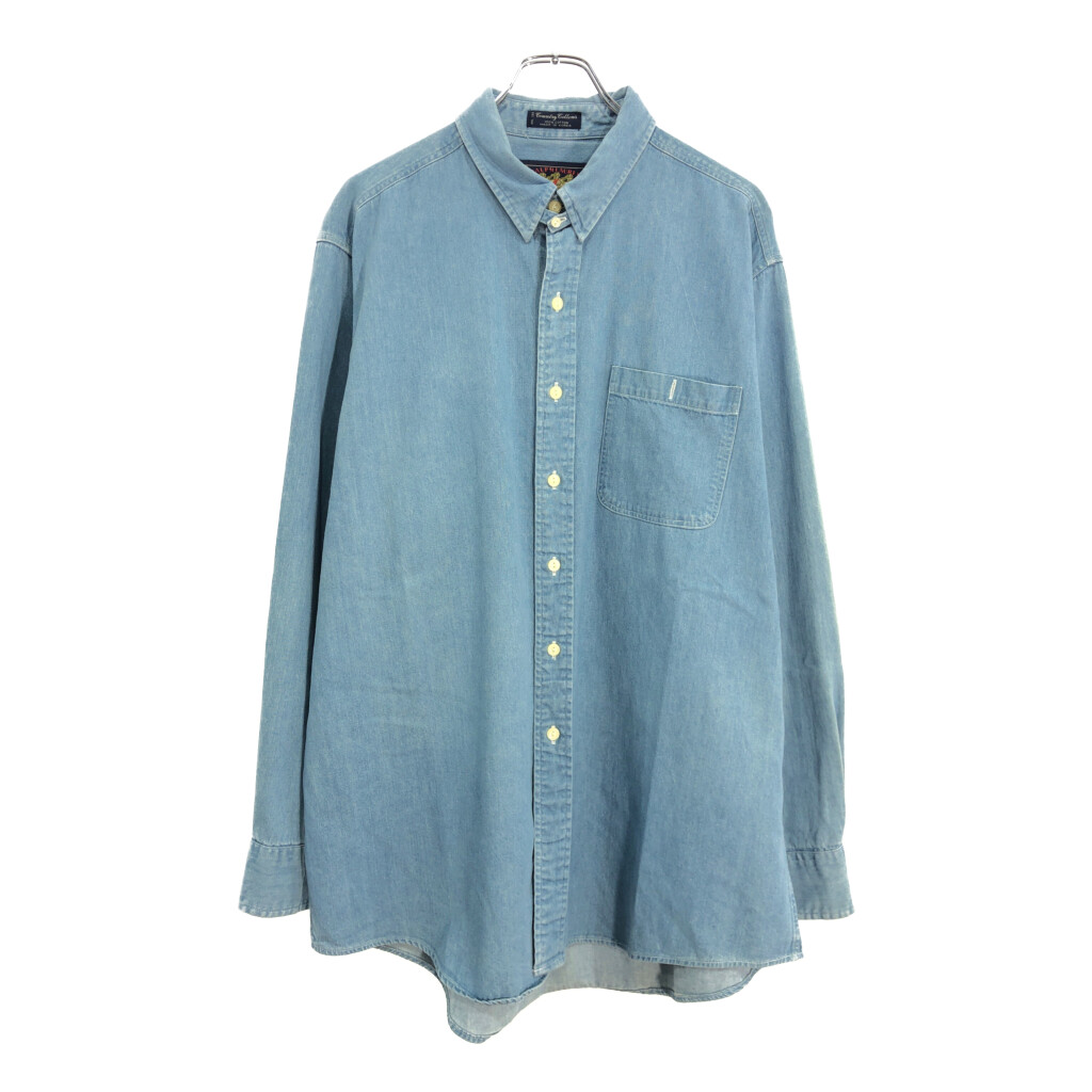 80年代 CHAPS Ralph Lauren チャップス ラルフローレン 長袖デニムシャツ ライトブルー(メンズ 17)中古 古着 U8674