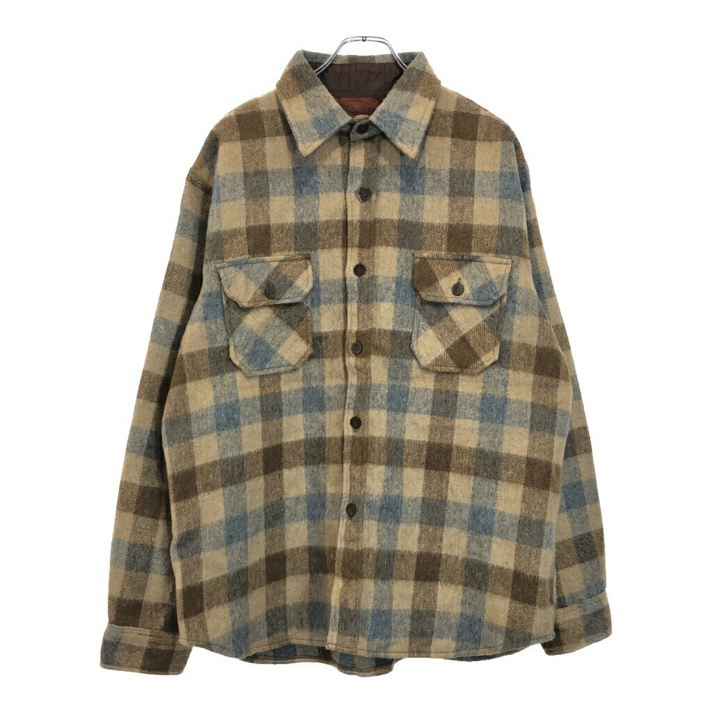 BULL RUN ウールシャツ チェック ブラウン(メンズ XL)中古 古着 U8740