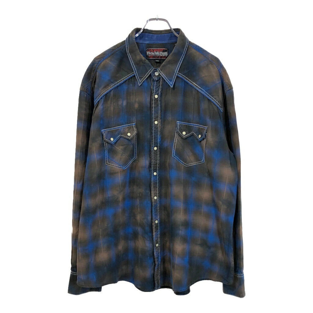ROCK&ROLL COWBOY ウエスタンシャツ 大きいサイズ ブラウン(メンズ XXL)中古 古着 U9258