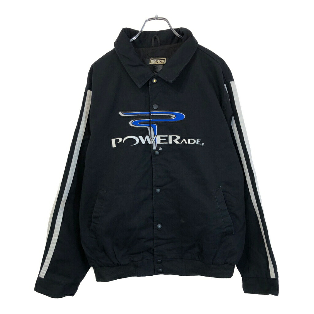 カナダ製 BISHOP NASCAR ナスカー レーシングジャケット 企業ロゴ ブラック(メンズ XL)中古 古着 U9741｜YAMAHISA USEDCLOTHINGSHOP