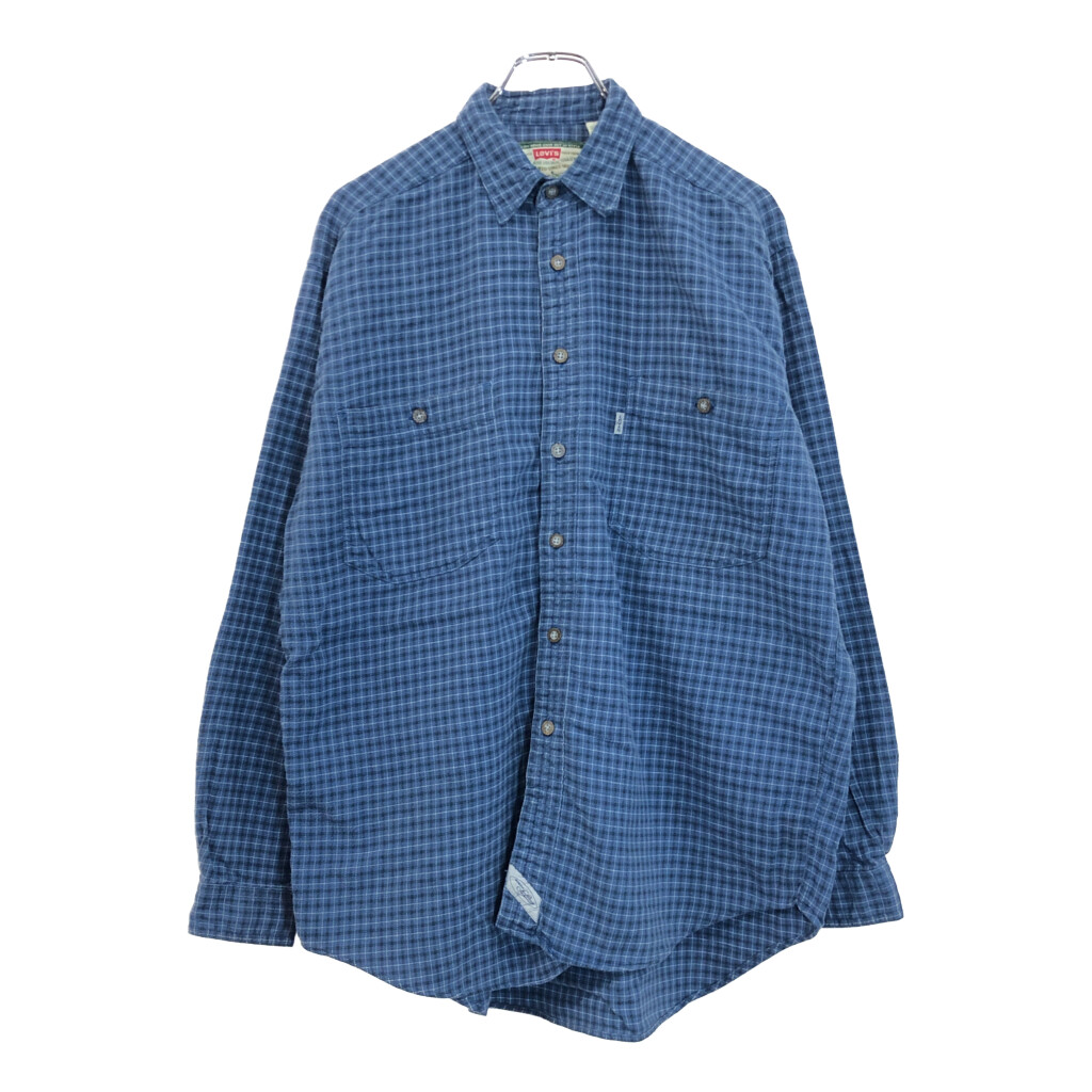 90年代 Levi's リーバイス 長袖シャツ チェック ブルー(メンズ M)中古 古着 U9852