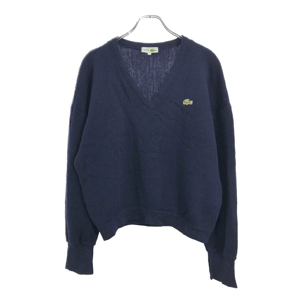 70年代 フランス製 CHEMISE LACOSTE シュミーズ ラコステ ワンポイントロゴ Vネック ウールニット セーター(メンズ 4)中古 古着 V0132