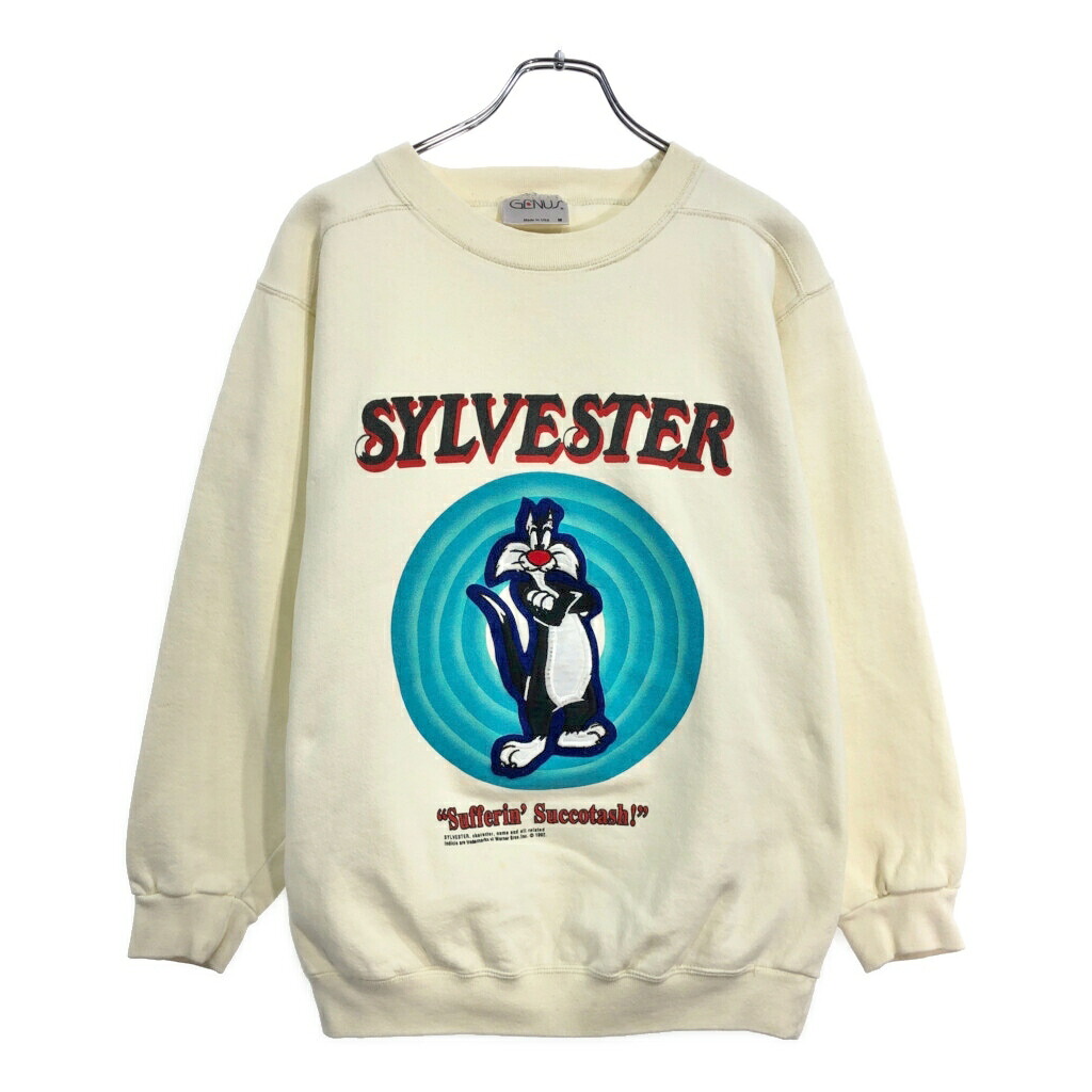 90年代 USA製 GENUS シルベスター・キャット スウェット アニメ キャラクター アイボリー(メンズ M)中古 古着 V0181｜YAMAHISA USEDCLOTHINGSHOP