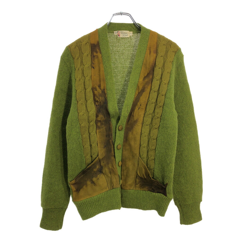 2PLY Wool ケーブルニット カーディガン グリーン(メンズ S)中古 古着 V0184