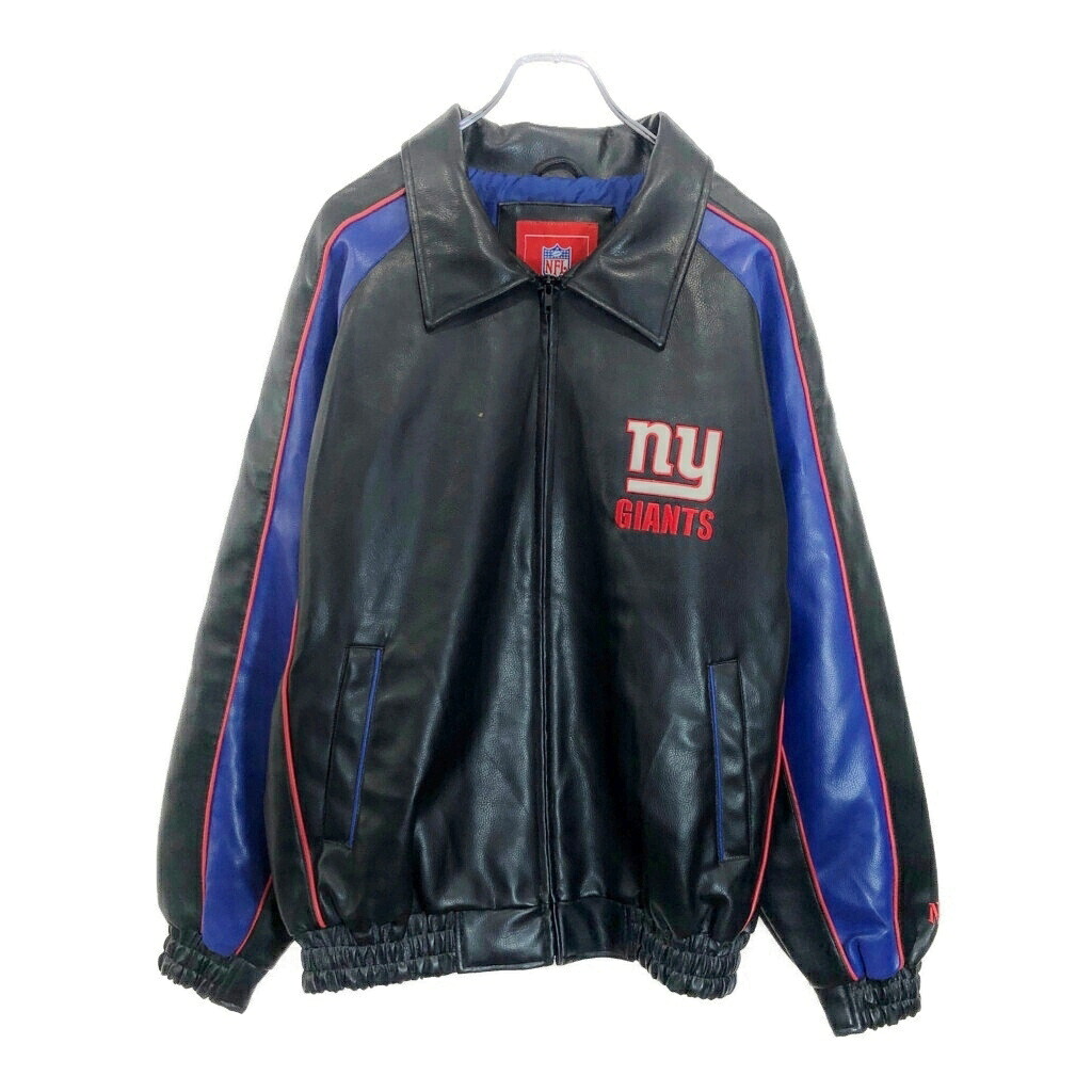 NFL ニューヨーク・ジャイアンツ フェイクレザー スタジアムジャケット プロチーム アメフト ブラック(メンズ L)中古 古着 V0237