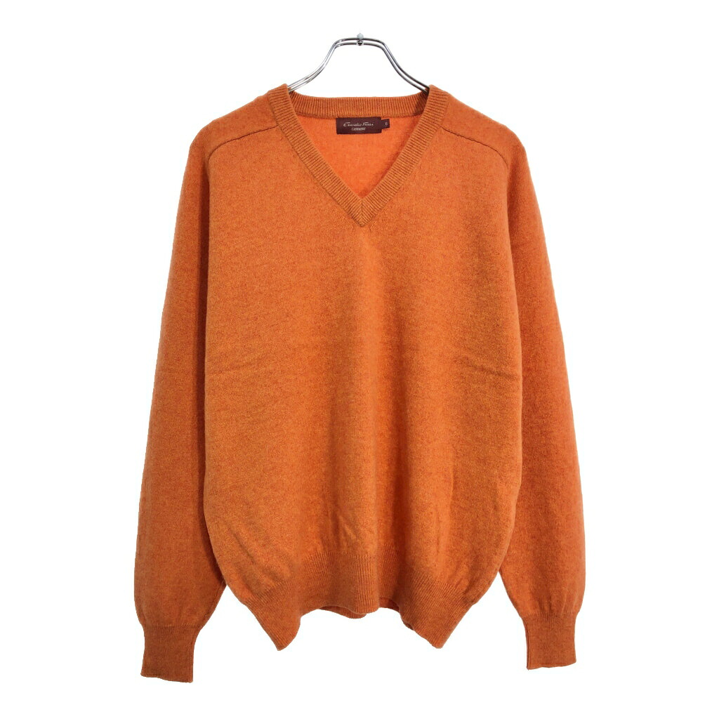 スペイン製 Emidio Tucci Vネック カシミヤニット セーター オレンジ(メンズ 6)中古 古着 V0376|YAMAHISA USEDCLOTHINGSHOP