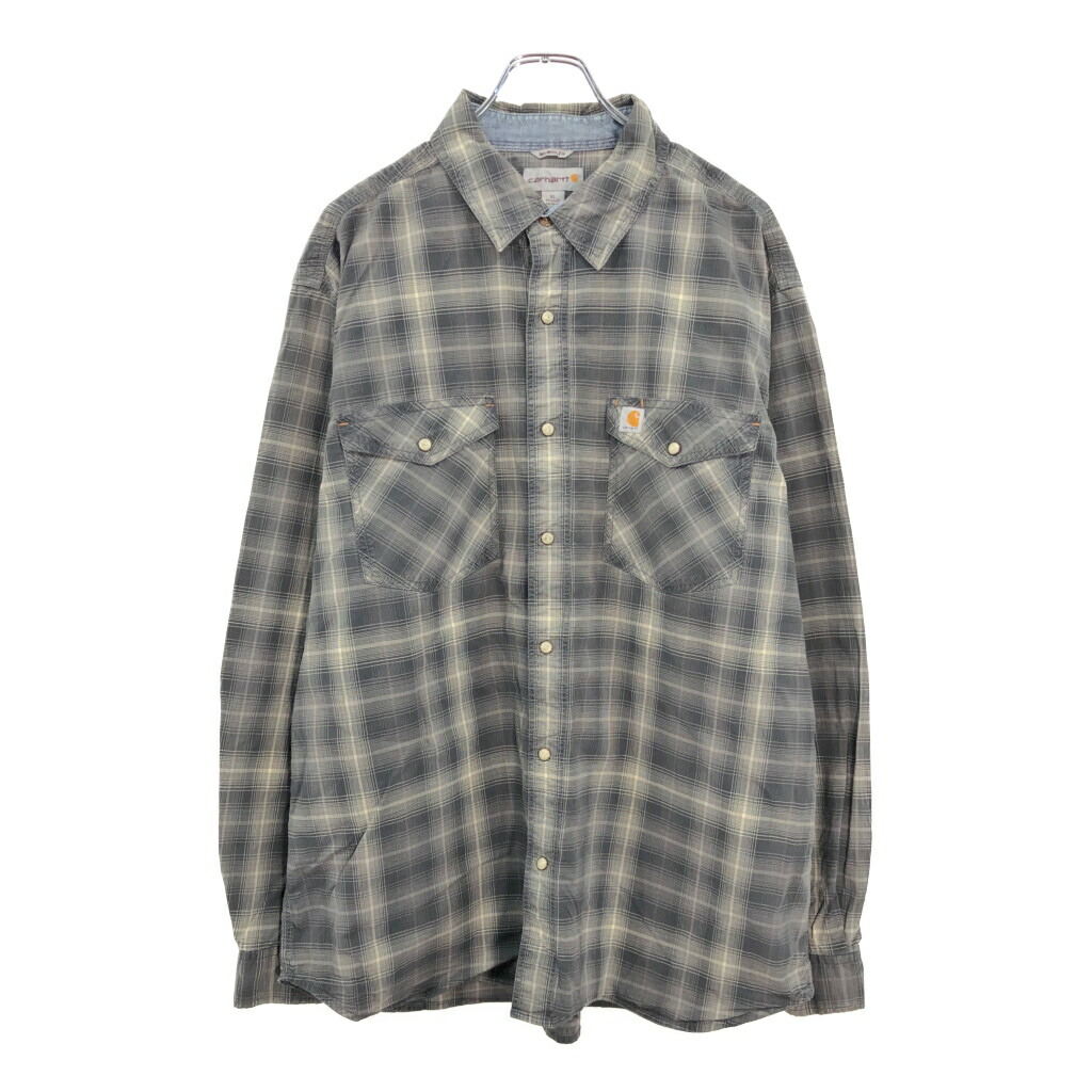 Carhartt カーハート ワークシャツ チェック グレー(メンズ XL)中古 古着 V0924