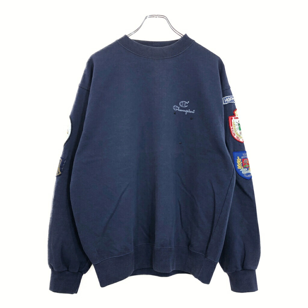 80年代 Champion チャンピオン ワッペン スウェット ネイビー(メンズ LARGE)中古 古着 V1771