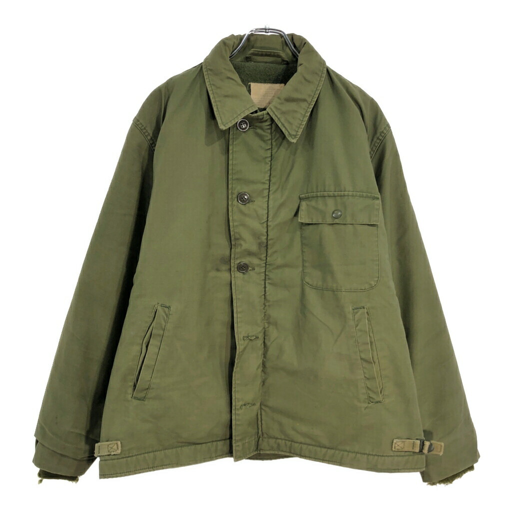 70年代 米軍実物 U.S.NAVY A-2 デッキジャケット ヴィンテージ ミリタリー オリーブ(メンズ LARGE)中古 古着 V1783