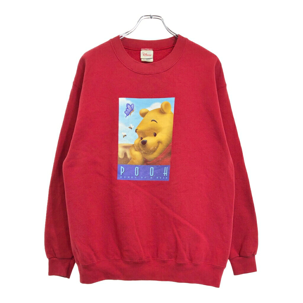 90年代 Disney ディズニー くまのプーさん スウェット キャラクター レッド(メンズ M)中古 古着 V1984