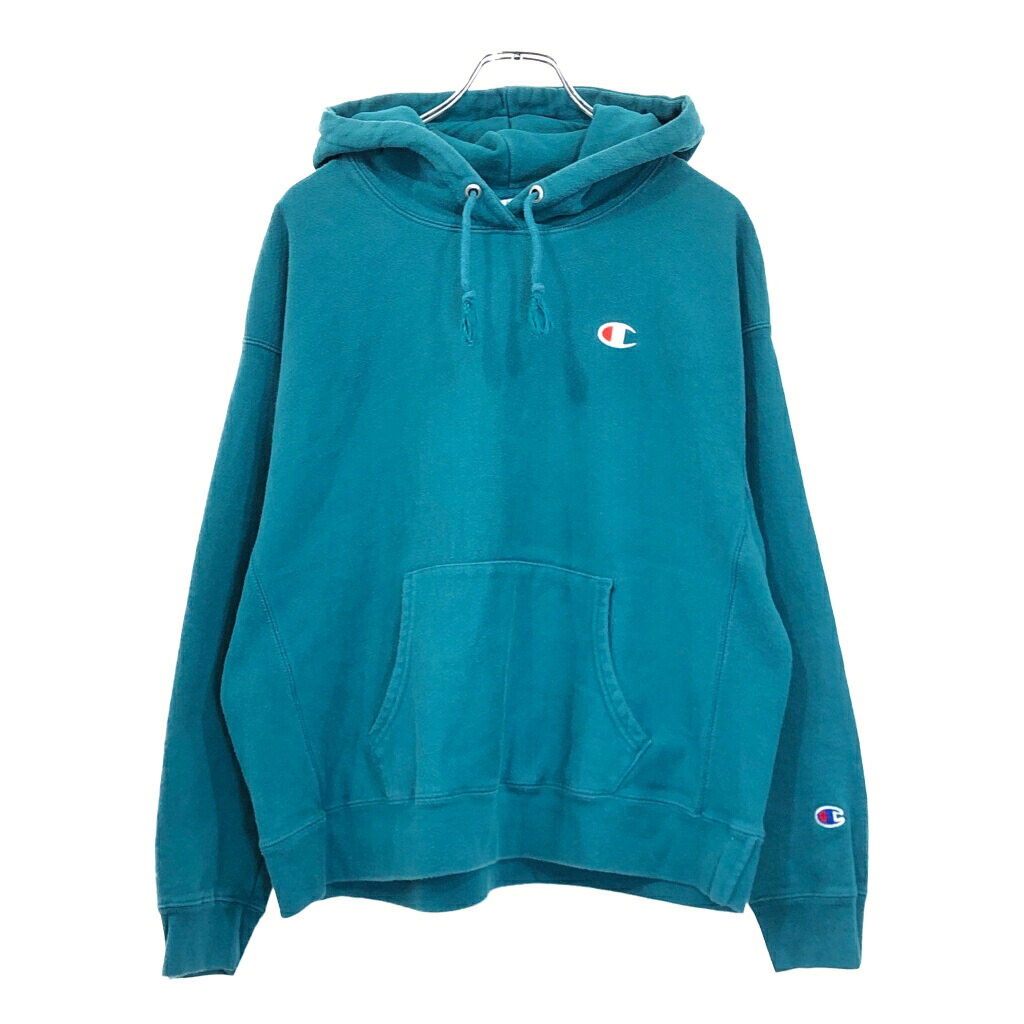 Champion チャンピオン REVERSE WEAVE リバースウィーブ ワンポイントロゴ スウェットパーカー グリーン(メンズ XL)中古 古着 v2201