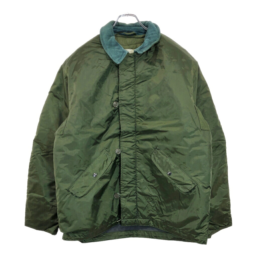 80年代 米軍実物 U.S.NAVY ECW ナイロン デッキジャケット ミリタリー オリーブ(メンズ LARGE)中古 古着 v2227