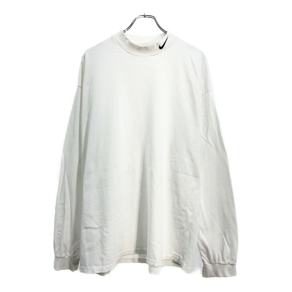 90年代 NIKE ナイキ モックネック 長袖Ｔシャツ スポーツ ホワイト(メンズ XL)中古 古着 V2620