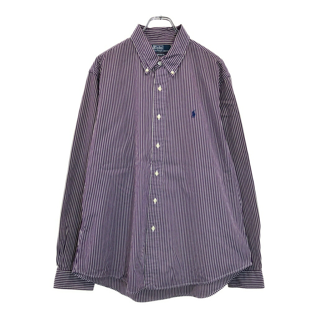 ポロラルフローレン ロゴ ストライプ 3XL 古着 ボタンダウンシャツ 長袖 POLO RALPH LAUREN ポロ・ラルフローレン 90's ボタンダウン