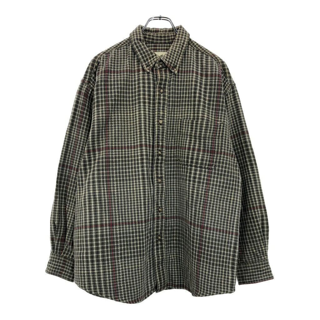 00年代 Eddie Bauer エディーバウアー ヘビーフランネルシャツ アウトドア 千鳥格子(メンズ L)中古 古着 V2668