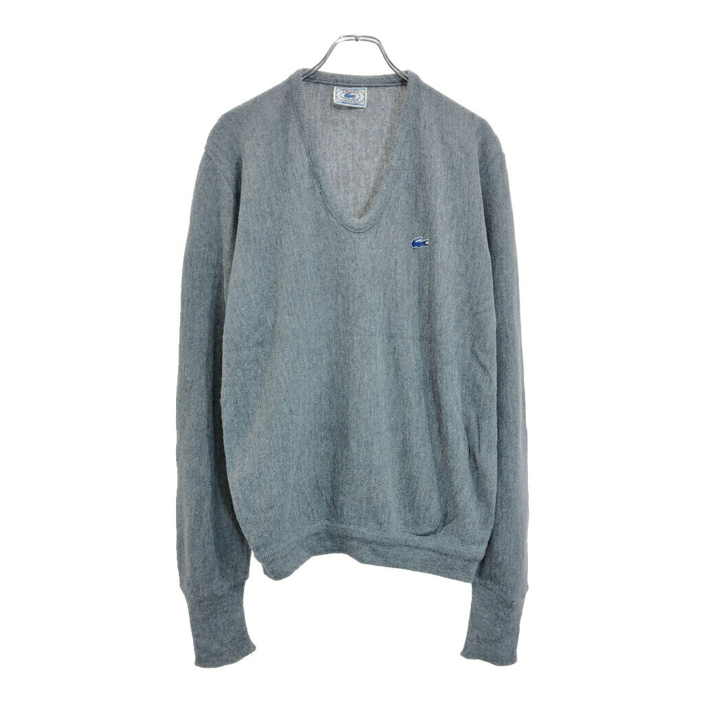 80年代 IZOD LACOSTE アイゾッド ラコステ Vネック アクリルニット セーター グレー(メンズ XL相当)中古 古着 v2838