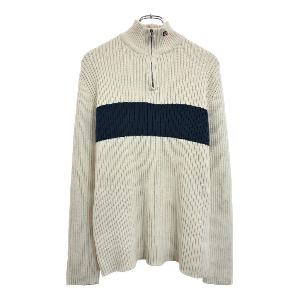 POLO JEANS ポロジーンズ ラルフローレン ハーフジップ リブニット セーター ホワイト(メンズ L)中古 古着 V2862