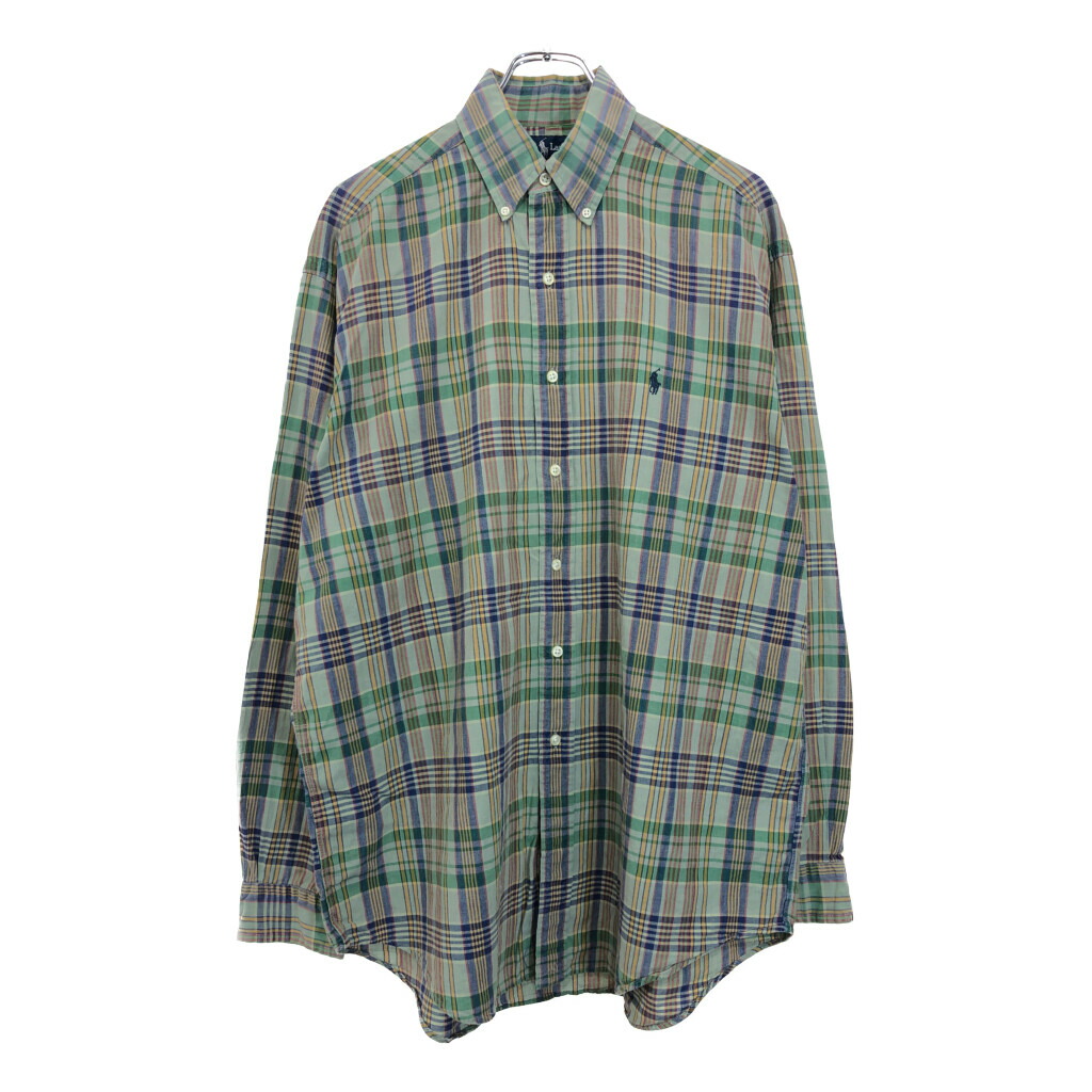 RALPH LAUREN ラルフローレン BLAKE ボタンダウン 長袖シャツ チェック グリーン(メンズ L)中古 古着 V2902