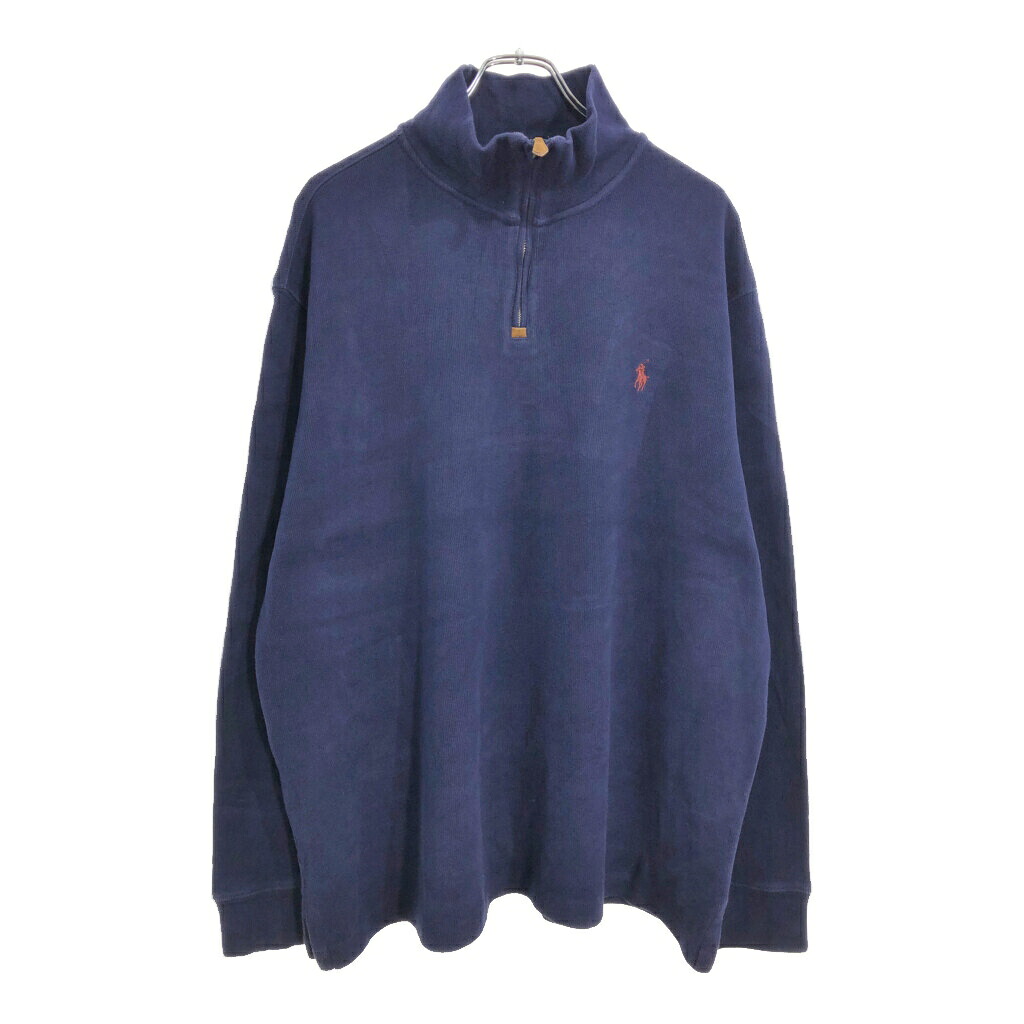 Polo by Ralph Lauren ポロ ラルフローレン ハーフジップ コットンセーター ネイビー(メンズ XL)中古 古着 V3149