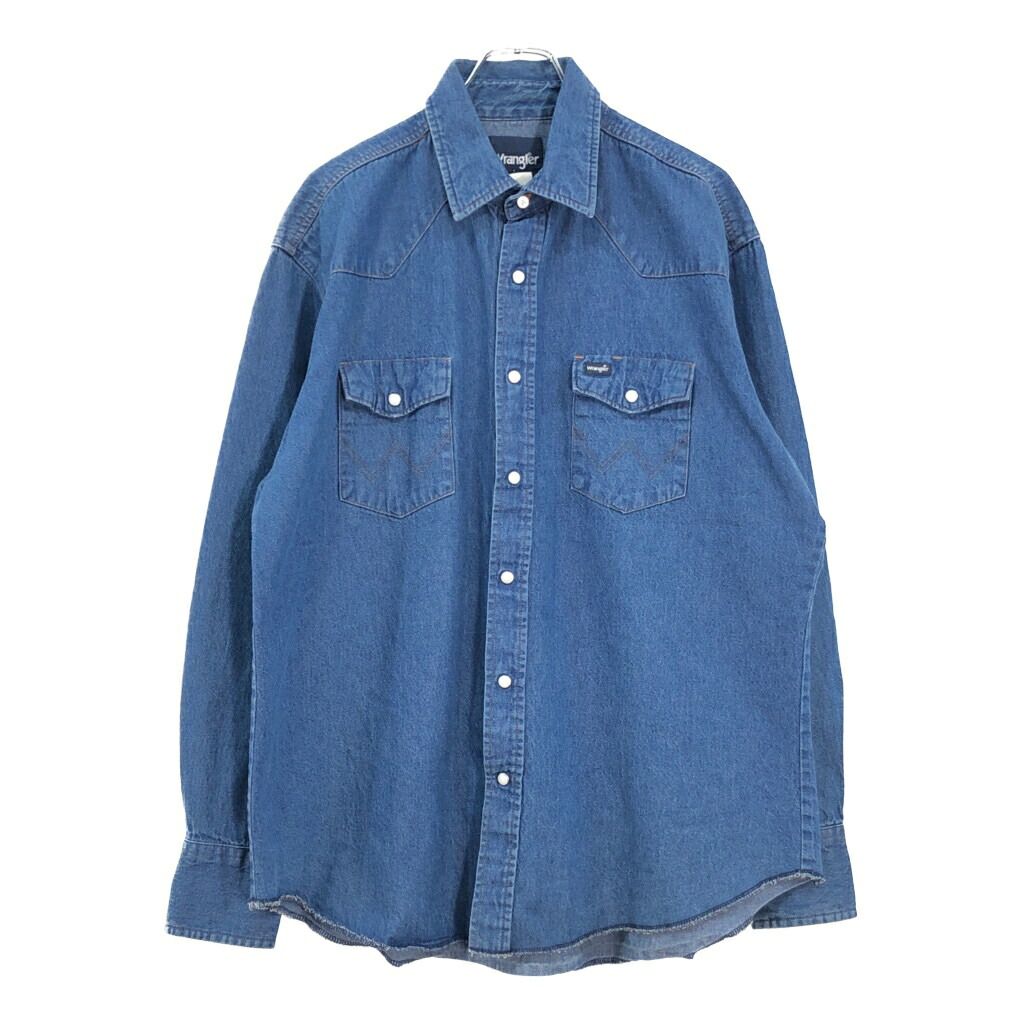 Wrangler 80s USA製 デニム ウエスタンシャツ 16 1/2 80s USA製 Wrangler ラングラー デニム ウエスタンシャツ 濃紺 16-1/2