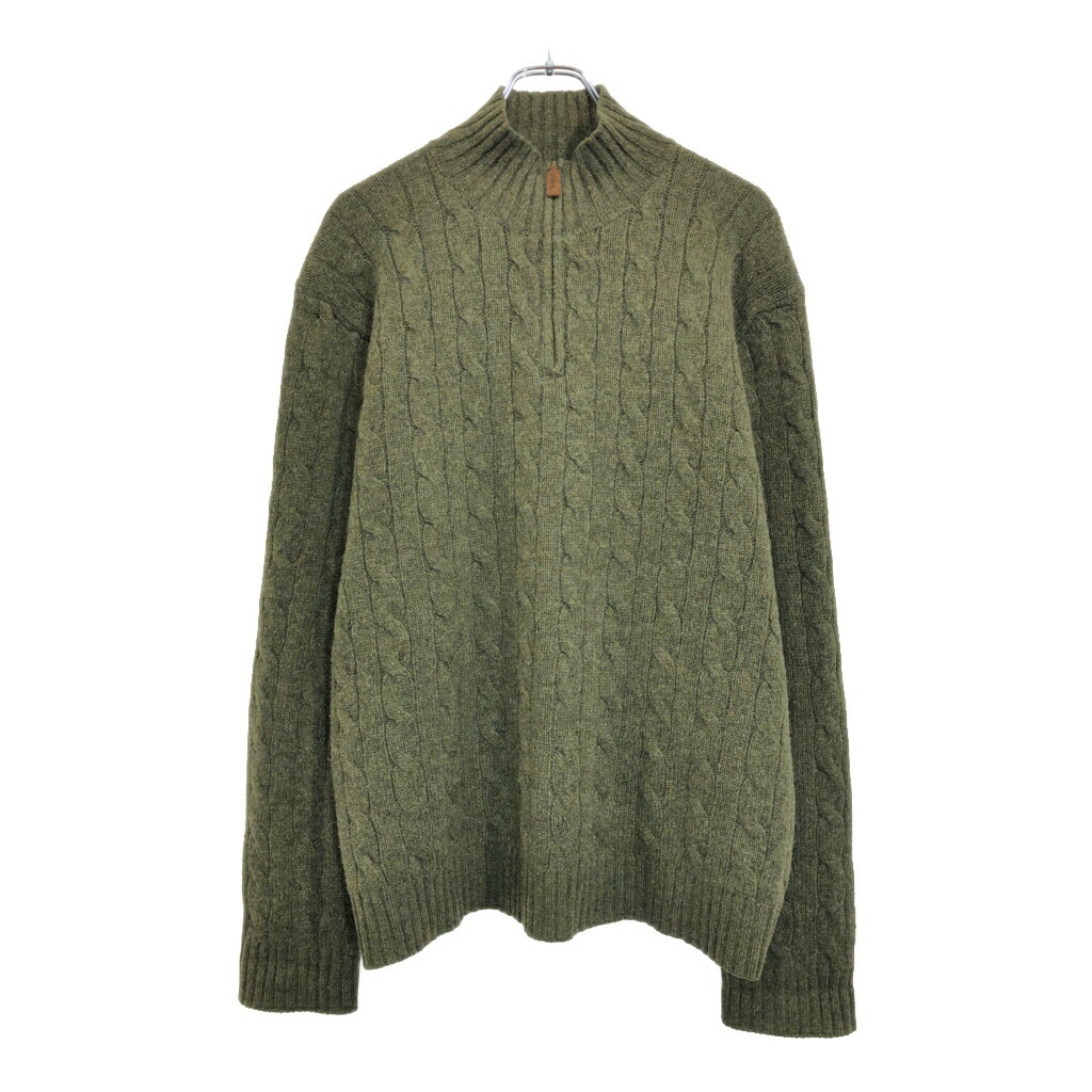 ポロラルフローレン　シルク　ケーブル編み　セーター　ニット　ハーフジップ　緑 POLO RALPH LAUREN ポロ ラルフローレン セーター ニット ハーフ