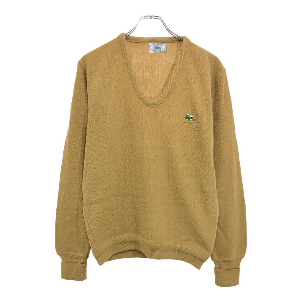 90年代 IZOD LACOSTE アイゾッド ラコステ Vネック アクリルニット セーター ベージュ(メンズ S相当)中古 古着 V3975