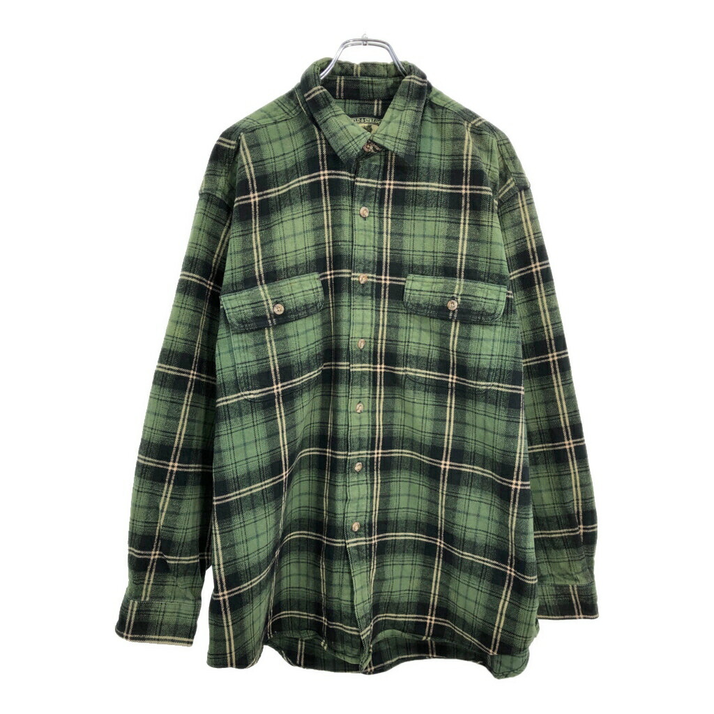 FIELD＆STREAM ヘビーフランネルシャツ チェック グリーン(メンズ XL)中古 古着 V5025