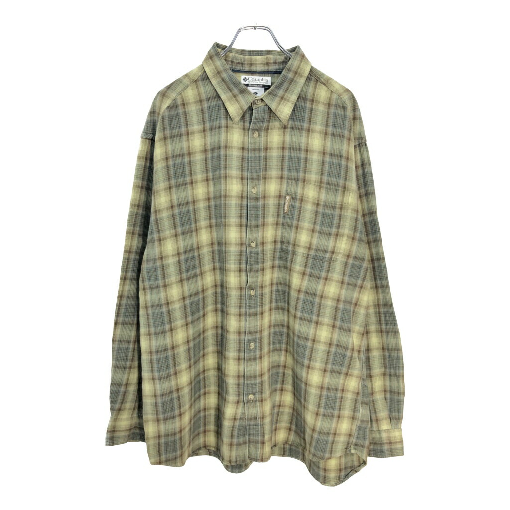 Columbia コロンビア フランネルシャツ アウトドア チェック オリーブ(メンズ XL)中古 古着 V5544