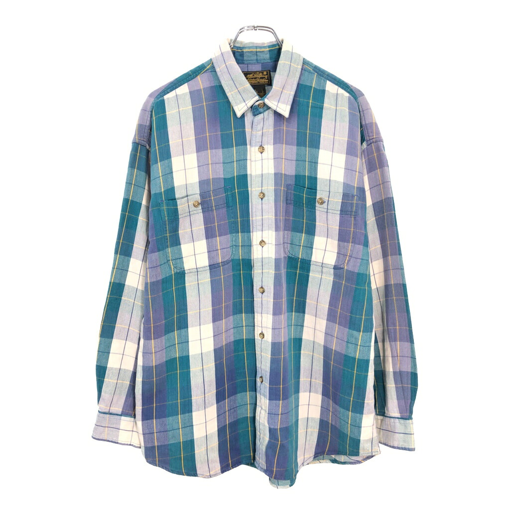 90年代 Eddie Bauer エディーバウアー フランネルシャツ アウトドア チェック マルチカラー(メンズ L)中古 古着 V5558