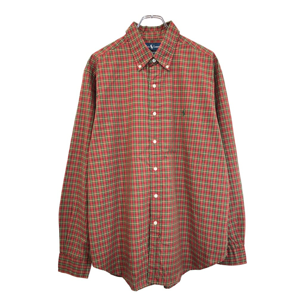 RALPH LAUREN ラルフローレン ボタンダウン 長袖シャツ タータンチェック レッド(メンズ XL)中古 古着 V5522