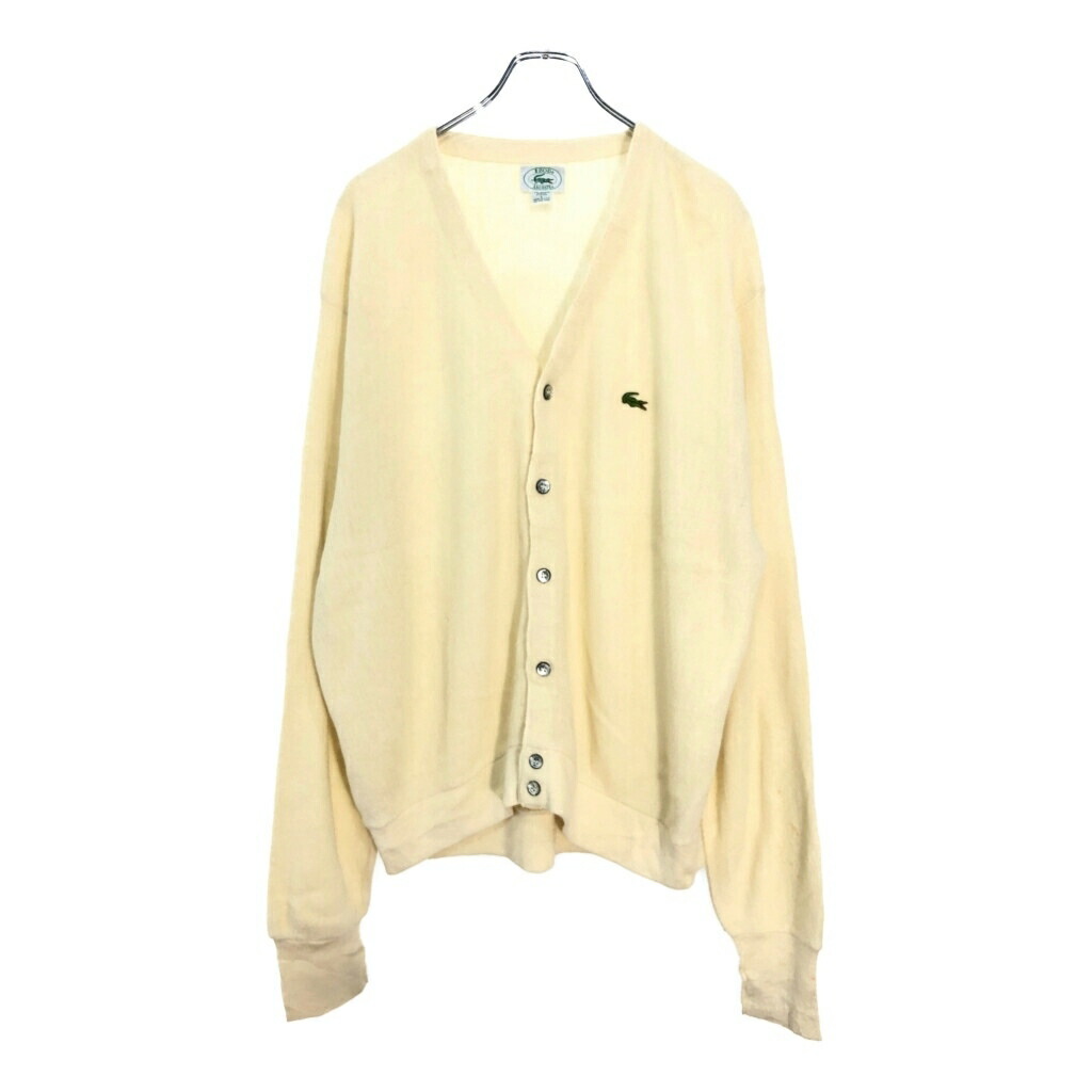 80年代 USA製 IZOD LACOSTE アイゾッド ラコステ アクリルニット カーディガン アイボリー(メンズ L)中古 古着 V5591