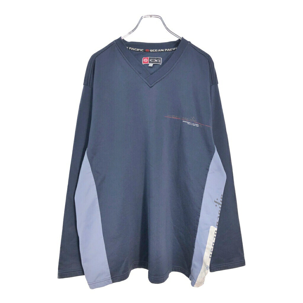 OCEAN PACIFIC オーシャン パシフィック Vネック 長袖Ｔシャツ ネイビー(メンズ XL)中古 古着 V5695