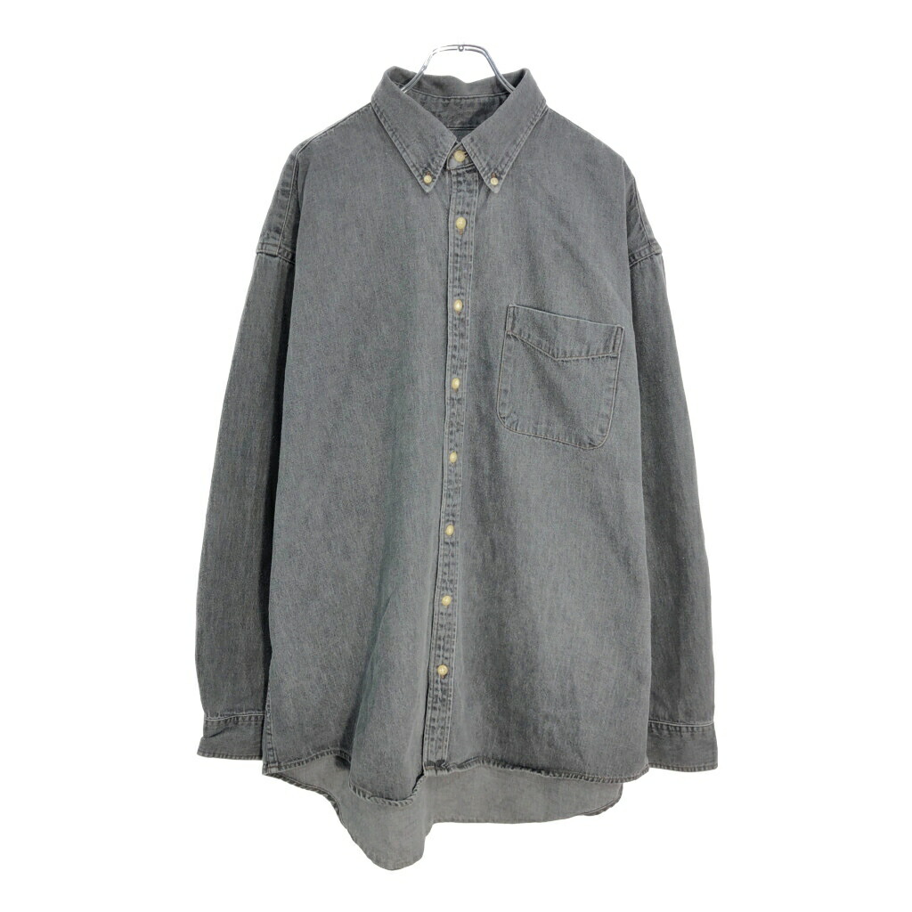 90年代 カナダ製 J.CREW ジェイクルー ボタンダウン 長袖シャツ ブラック(メンズ XLT)中古 古着 V5996