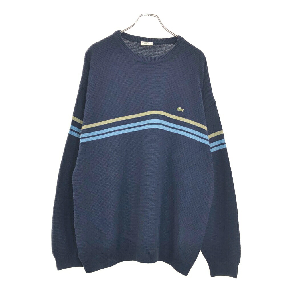 LACOSTE ラコステ コットンアクリルニットセーター ボーダー ネイビー(メンズ 8)中古 古着 V6628
