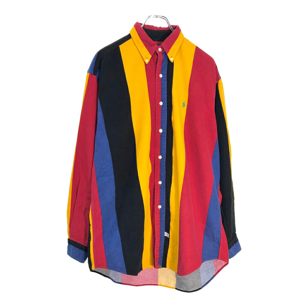 90年代 RALPH LAUREN ラルフローレン フランネルシャツ ストライプ マルチカラー(メンズ M)中古 古着 V7197 6,023円