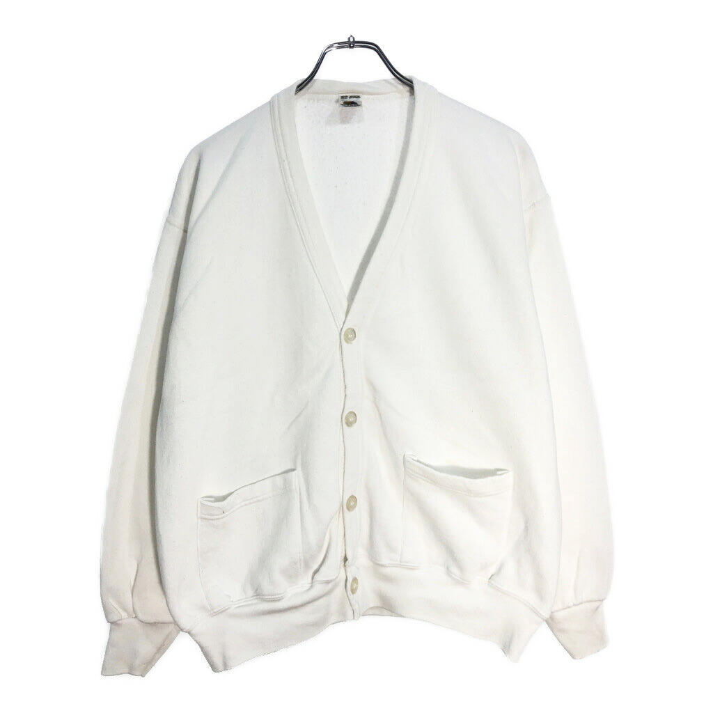 90年代 USA製 FRUIT OF THE LOOM フルーツオブザルーム スウェットカーディガン ホワイト(メンズ ONE SIZE)中古 古着 V7345